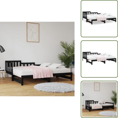 Sofá cama extraíble madera maciza de pino negro 2x(90x190) cm