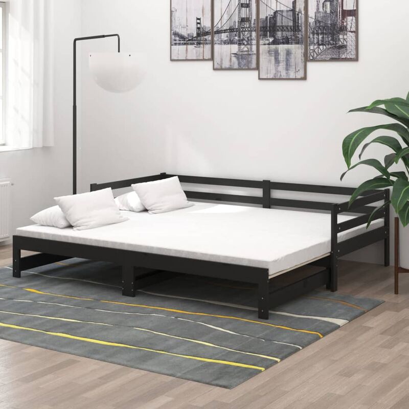 

Sofá cama extraíble madera maciza de pino negro 2x(90x200) cm