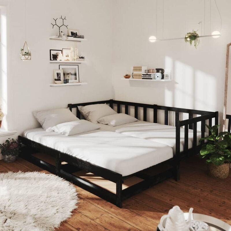 

Sofá cama extraíble madera maciza de pino negro 2x(90x200) cm