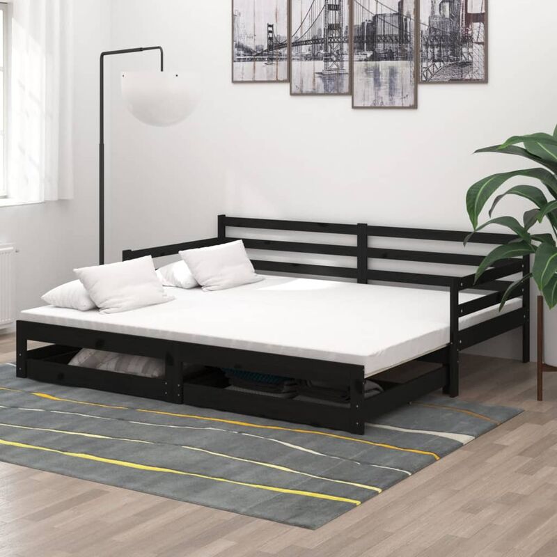 

Sofá cama extraíble madera maciza de pino negro 2x(90x200) cm