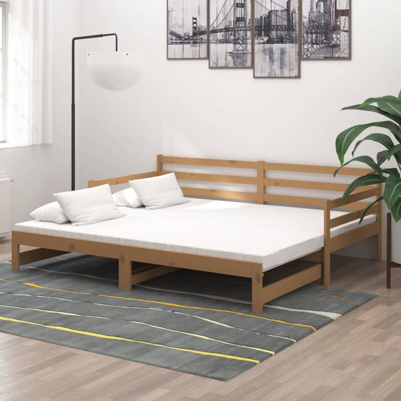 

Sofá cama extraíble madera maciza pino marrón miel 2x(90x200)cm