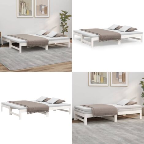 Sofá cama extraíble sin colchón blanco 2x(90x190) cm - Cama de madera - Sofá cama extraíble