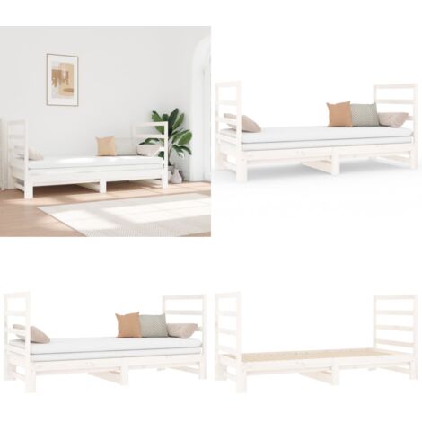 Sofá cama extraíble sin colchón blanco 2x(90x190) cm - Cama de madera - Sofá cama extraíble