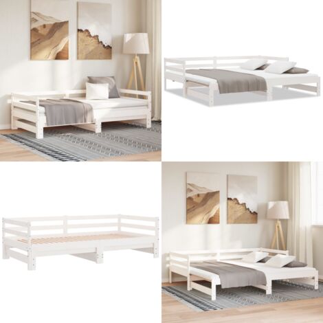 Sofá cama extraíble sin colchón blanco 90x190 cm - Sofá cama de madera - Sofá cama extraíble