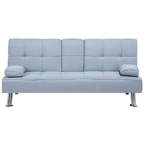 Sofá cama gris claro 3 plazas mesa abatible click clack Roxen