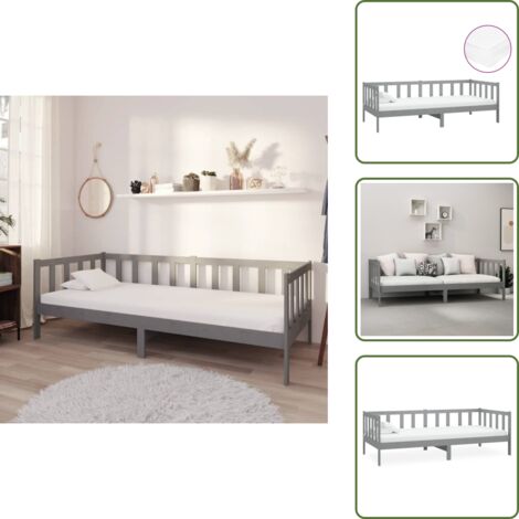 Sofá cama gris - vidaXL Sofá cama con colchón madera de pino maciza gris 90x200 cm - Cama multifuncional