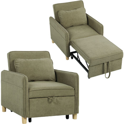 Sofá cama individual 3 en 1, plegable, con respaldo ajustable y almohada para sala de estar, 74 x 85,5 x 82 cm, verde oscuro.