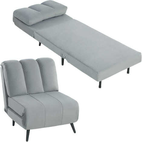 Sofá cama individual 3 en 1, plegable, con respaldo ajustable y cojín grueso para sala de estar, 72x88x87 cm, gris.