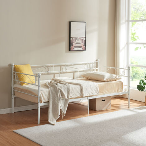 Sofá cama individual Granada resistente acero 90 x 200 - Blanco [en.casa]