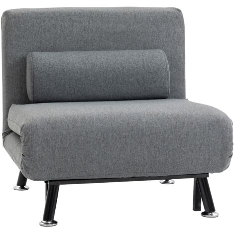Sofá cama individual gris oscuro, reclinable plegable con función cama y respaldo ajustable, ideal para relajarse en casa y recibir invitados.