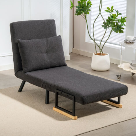 Sofá Cama Individual Plegable Silla Cama Convertible 4 en 1 Respaldo Ajustable de 5 Niveles y Almohada 63x73x81 cm Gris