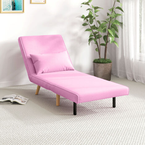 Sofá Cama Individual Tapizado en Lino con Respaldo Ajustable en 5 Posiciones y Almohada 72x75x85 cm Rosa