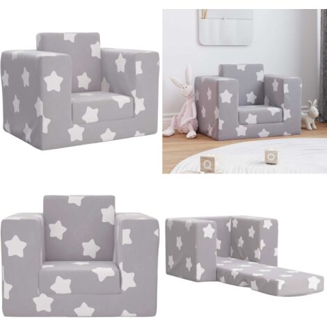 Sofá cama infantil felpa suave gris claro con estrellas - Sofá cama para niños - Sofá cama felpa