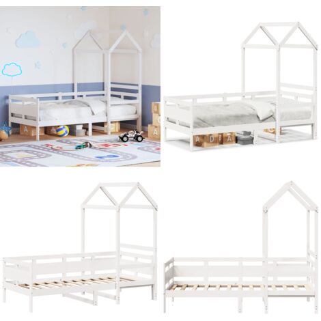 Sofá cama madera maciza de pino blanco 80x200 cm - Cama de madera - Sofá cama blanco