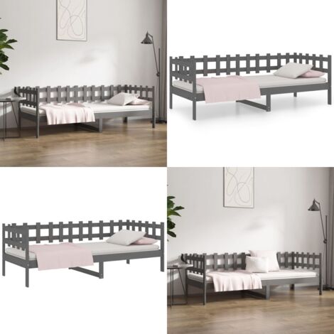 Sofá cama madera maciza de pino gris 90x200 cm - Cama de madera - Sofá cama de pino