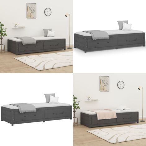 Sofá cama madera maciza de pino gris 90x200 cm - Sofá cama de madera - Sofá cama gris