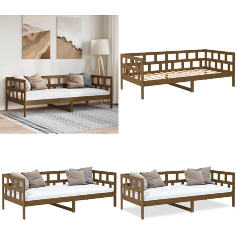 Sofá cama madera maciza de pino marrón miel 80x200 cm - Sofá cama de madera - Sofá cama de pino