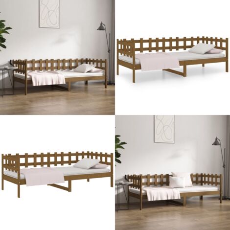 Sofá cama madera maciza de pino marrón miel 90x200 cm - Cama de madera - Sofá cama de pino