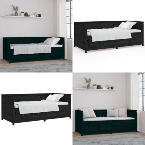 Sofá cama madera maciza de pino negro 90x200 cm - Sofá cama de madera - Sofá cama de pino
