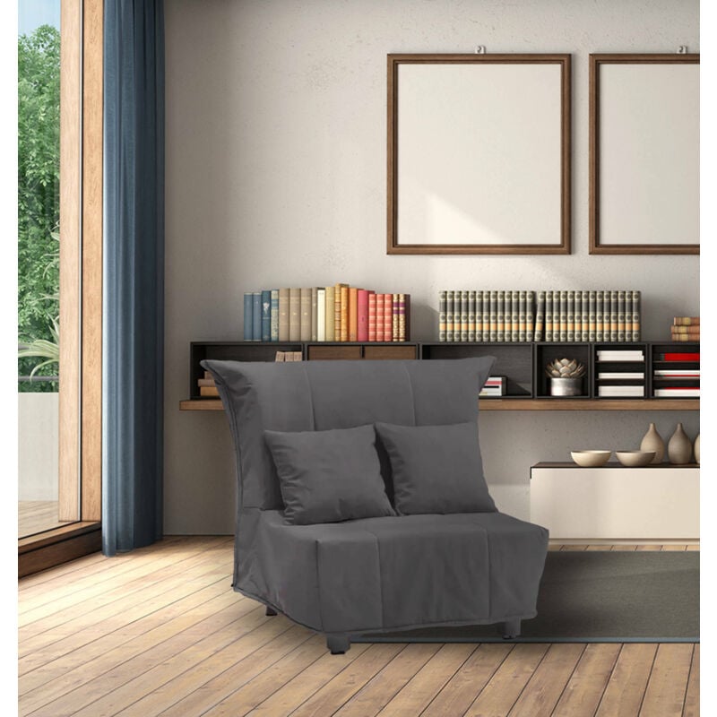 

Sofá cama individual Talamo Italia Mina, Sillón de salón, Apertura del carrito, Made in Italy, en tejido acolchado, con cojines incluidos, Cm: