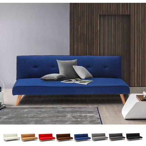 Sofá cama moderno de 2 plazas en tejido Larimar para Salón y sala de estar  Color: Azul Marino