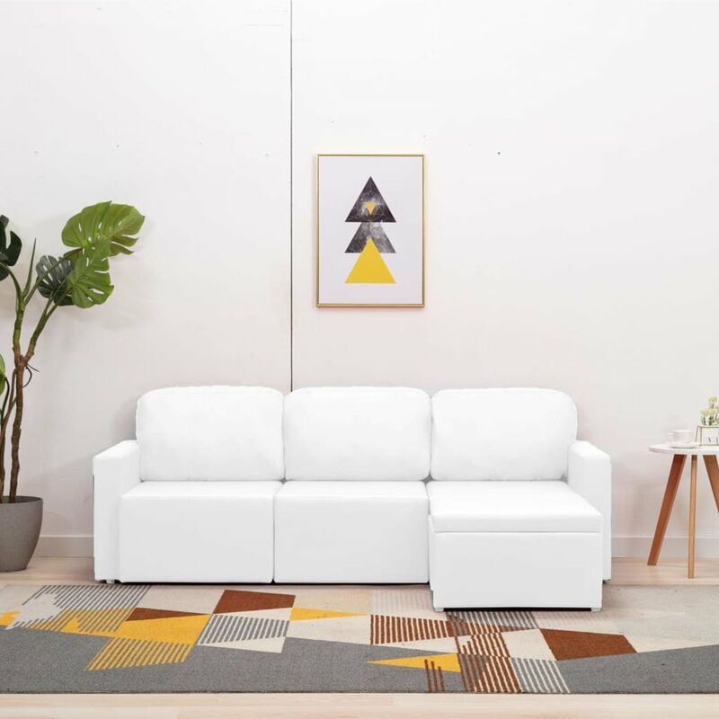 

Happyshopping - Sofa cama modular de 3 plazas cuero sintetico blanco