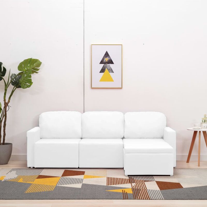 

Sofá cama modular de 3 plazas cuero sintético blanco