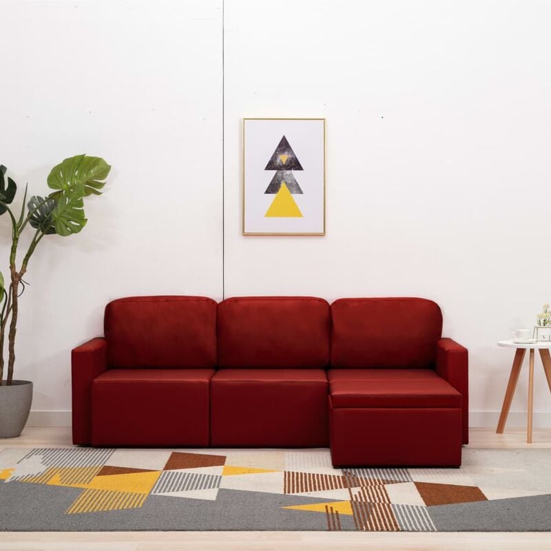 

Sofá cama modular de 3 plazas cuero sintético color vino tinto