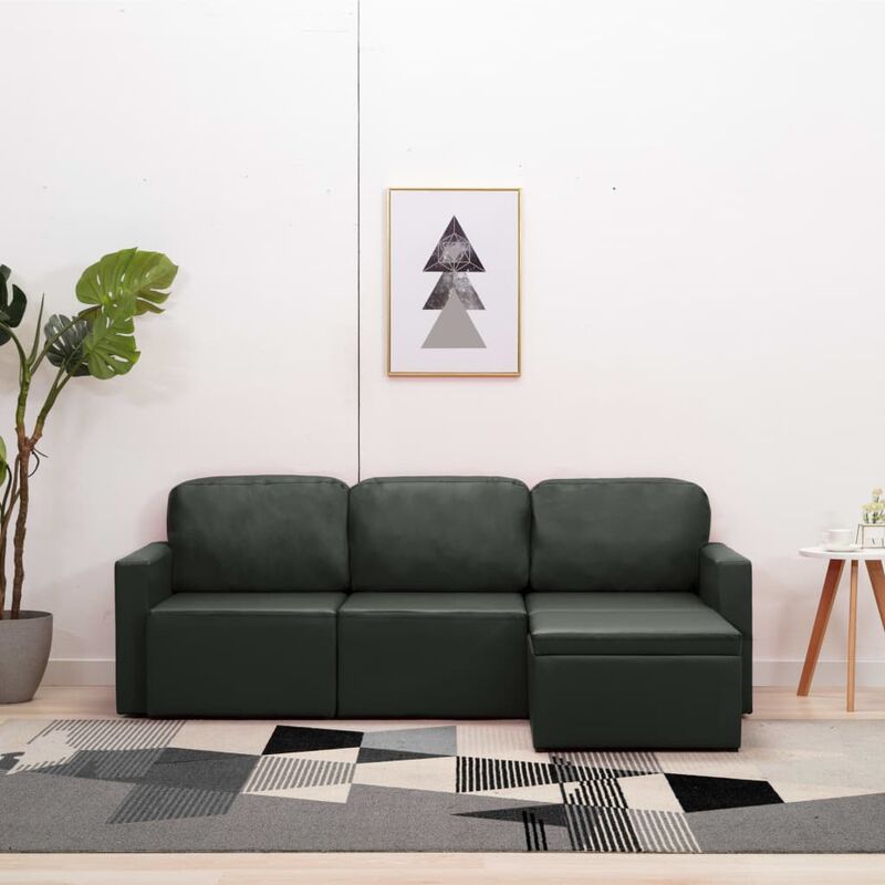 

Sofá cama modular de 3 plazas cuero sintético gris