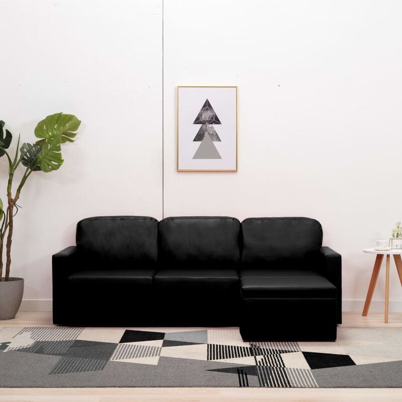 

Sofa cama modular de 3 plazas cuero sintetico negro