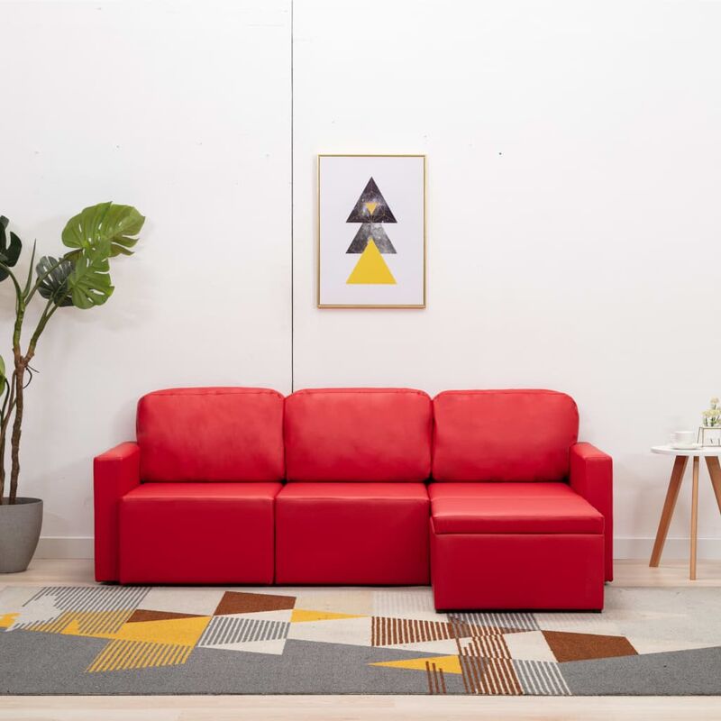 

Sofá cama modular de 3 plazas cuero sintético rojo
