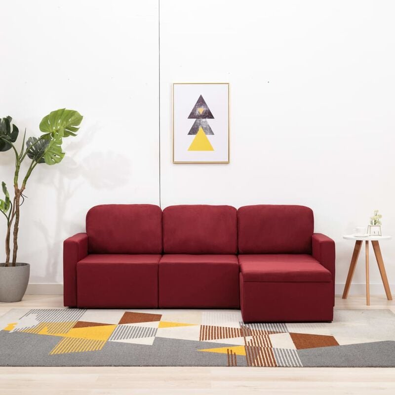 

Sofá cama modular de 3 plazas tela color vino tinto