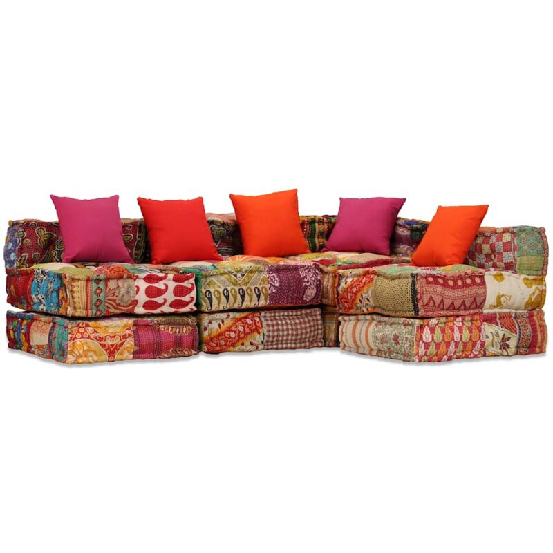 

Puf modular de 3 plazas de tela patchwork - Multicolor - Vidaxl