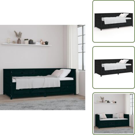 Sofá cama negro - vidaXL Sofá cama madera maciza de pino negro 90x200 cm - Sofá cama multifuncional