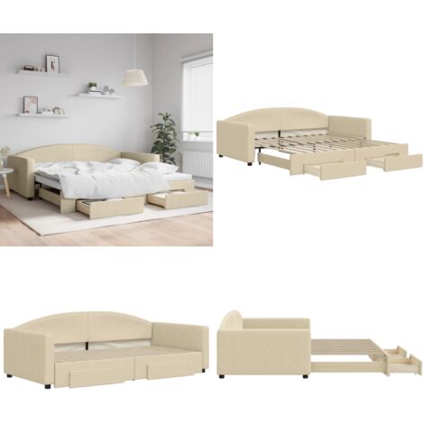 Sofá cama nido con cajones tela color crema 100x200 cm - Cama nido - Sofá cama con cajones