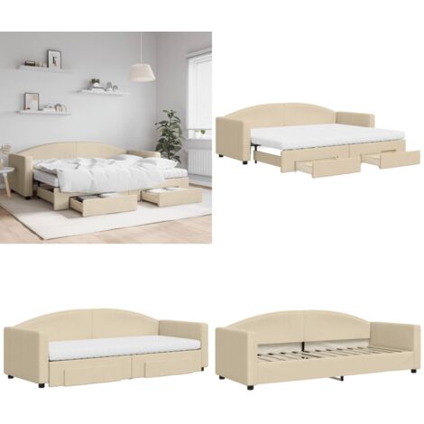 Sofá cama nido con cajones tela color crema 80x200 cm - Cama nido - Sofá cama 2 en 1