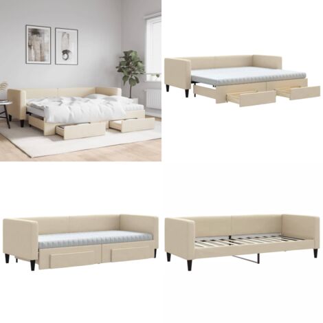 Sofá cama nido con cajones tela color crema 80x200 cm - Cama nido - Sofá cama 2 en 1