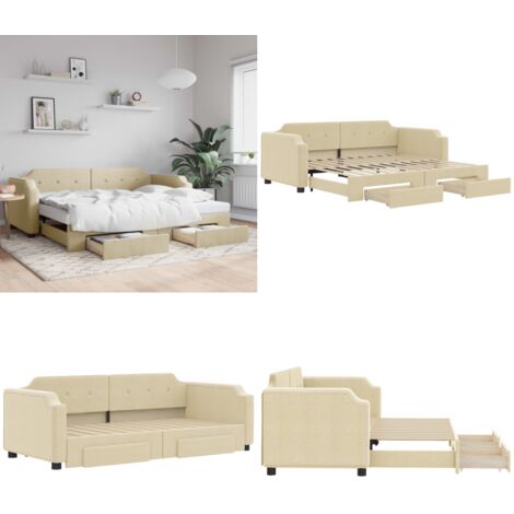 Sofá cama nido con cajones tela color crema 80x200 cm - Cama nido - Sofá cama con cajones