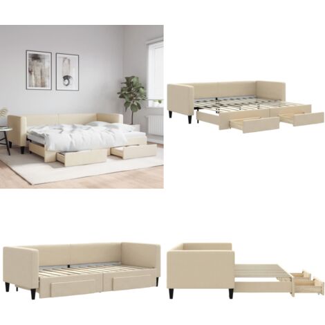 Sofá cama nido con cajones tela color crema 80x200 cm - Cama nido - Sofá cama con cajones