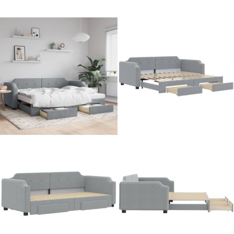 Sofá cama nido con cajones tela gris claro 100x200 cm - Cama nido - Sofá cama con cajones