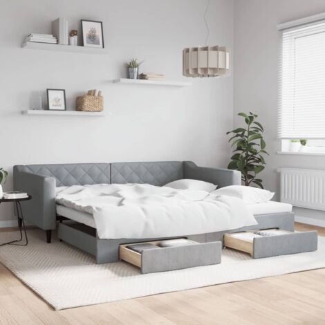 Sofá cama nido con cajones tela gris claro 100x200 cm vidaXL