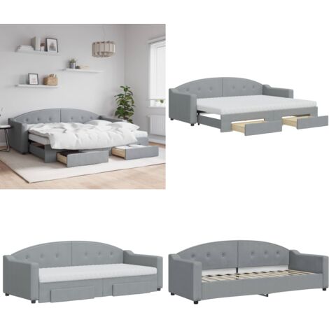 Sofá cama nido con cajones tela gris claro 80x200 cm - Cama nido - Sofá cama 2 en 1