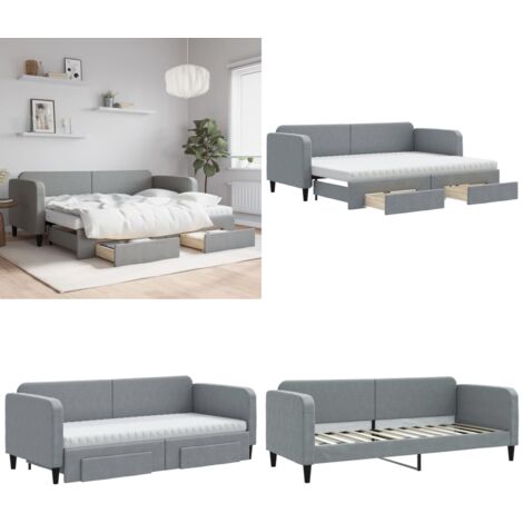 Sofá cama nido con cajones tela gris claro 80x200 cm - Cama nido - Sofá cama 2 en 1