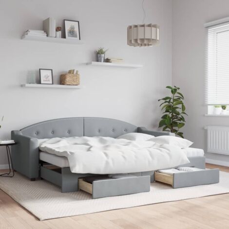 Sofá cama nido con cajones tela gris claro 80x200 cm vidaXL