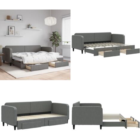 Sofá cama nido con cajones tela gris oscuro 80x200 cm - Cama nido - Sofá cama 2 en 1