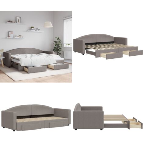 Sofá cama nido con cajones tela gris taupe 80x200 cm - Cama nido - Sofá cama 2 en 1