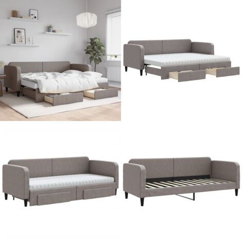 Sofá cama nido con cajones tela gris taupe 80x200 cm - Cama nido - Sofá cama 2 en 1