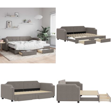 Sofá cama nido con cajones tela gris taupe 80x200 cm - Cama nido - Sofá cama con cajones