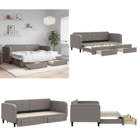 Sofá cama nido con cajones tela gris taupe 80x200 cm - Cama nido - Sofá cama con cajones