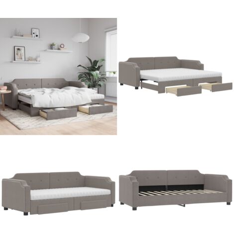 Sofá cama nido con cajones tela gris taupe 90x200 cm - Cama nido - Sofá cama con cajones